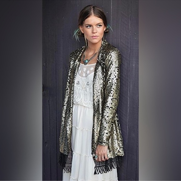 Free People Stardust Lace Tarnished Sequin Boho Jacket Women’s Size M
